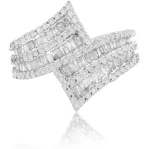 <b>Sterling</b> <b>Silver</b> Diamond Bypass <b>Ring</b> 1.40 Cttw Round And Baguette Cut Channel <b>Set</b> Geometric Women's Engagement Fine Jewelry - Product Image 1