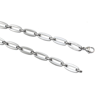 Collier minimaliste en acier inoxydable étanche, forme capsule fine, maillons ovales argentés brillants, chaîne entrelacée pour usage quotidien