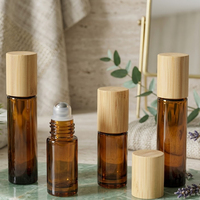 Petit flacon roll-on portable en verre ambré de 3 ml, 5 ml, 10 ml avec bouchon en bois et bille métallique pour parfum, flacon roll-on de 5 ml