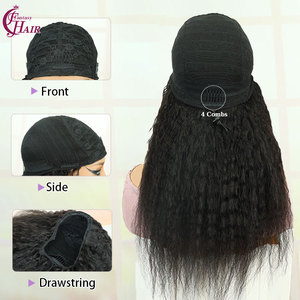 FH Vente en Gros <span class=keywords><strong>Perruque</strong></span> <span class=keywords><strong>Demi</strong></span>-Tête à Clips 100% Cheveux Humains avec Cordon de Serrage Cheveux Humains Kinky Straight Bouclés Noir Naturel - Product Image 6