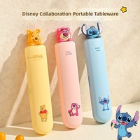 Ensemble de couverts portables Winnie Pooh authentique en acier inoxydable 304, style coréen mignon de dessin animé, style Instagram, cuillère et baguettes à emporter