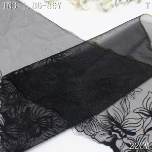 Dentelle en tulle brodée florale en nylon polyester noir souple écologique de 22 cm de largeur, fabriquée en Chine, pour robe de femme - Product Image 5