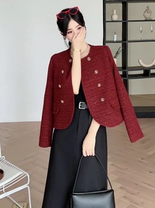 有现货 韩国冬季女士花呢夹克休闲短款开衫纽扣时尚优雅短款西装女式短外套 - Product Image 6