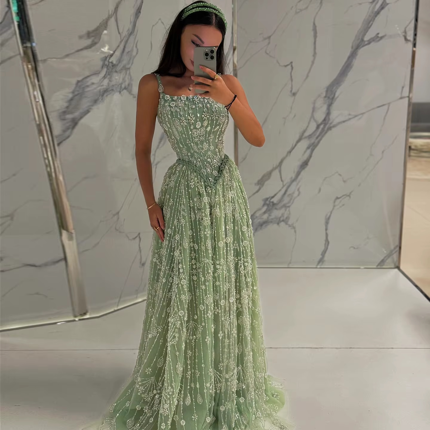 Teuta Matoshi Seafoam Green Evening Gowns Teuta Matoshi Likely Jewel Dress  Sea Foam Jewel Gown Teuta Matoshi