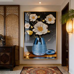 Décoration Murale Islamique Personnalisable en Gros, Impression HD, Vase Bleu, Fleurs, Peinture LED en Porcelaine Cristalline, Décoration Intérieure - Product Image 5