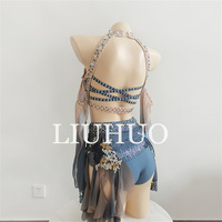 Ensemble de danse pour femmes LIUHUO, haut de soutien-gorge en spandex brodé 3D, jupe en maille, orné de diamants, pour la compétition de pole dance, vêtements d'entraînement