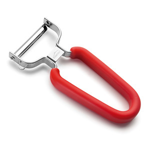 Pelapatate Lacor in acciaio inox con manico rosso per sbucciare frutta e verdura - Product Image 1