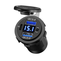 Chargeur de voiture à charge rapide avec affichage du voltmètre, type interrupteur tactile DS020B, double prise USB QC3.0 + prise PD