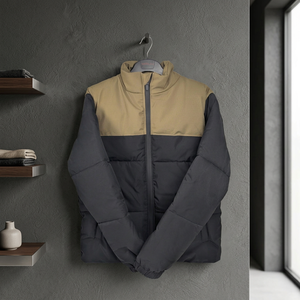 Blouson matelassé color block pour homme, doudoune sans duvet, chaud, à capuche, zippé, pour l'hiver, style décontracté et streetwear - Product Image 3