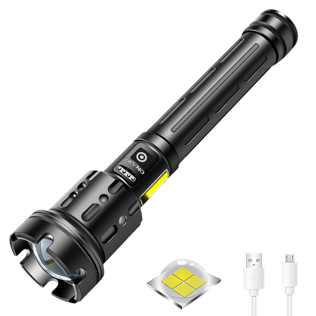 2022 High Power IP65 Waterproof USB Rechargeable XHP90 COB LED Flashlight Aluminum Alloy Body Zoom Handheld Camping Torch Light