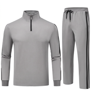 Ensemble de survêtement rouge pour homme, demi-zip, manches longues, couleur unie, design sportif, séchage rapide, polyester, vêtements d'automne - Product Image 4