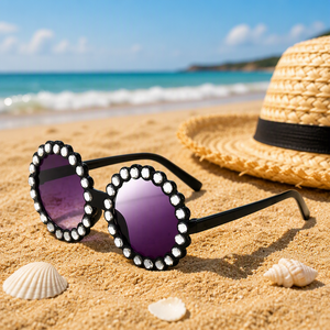 <span class=keywords><strong>Gafas</strong></span> de <span class=keywords><strong>Sol</strong></span> de Moda para Mujer al por Mayor, Redondas, Extra Grandes, con Cristales Degradados en Morado y Decoración de Diamantes de Imitación, Ideales para Fiestas - Product Image 2