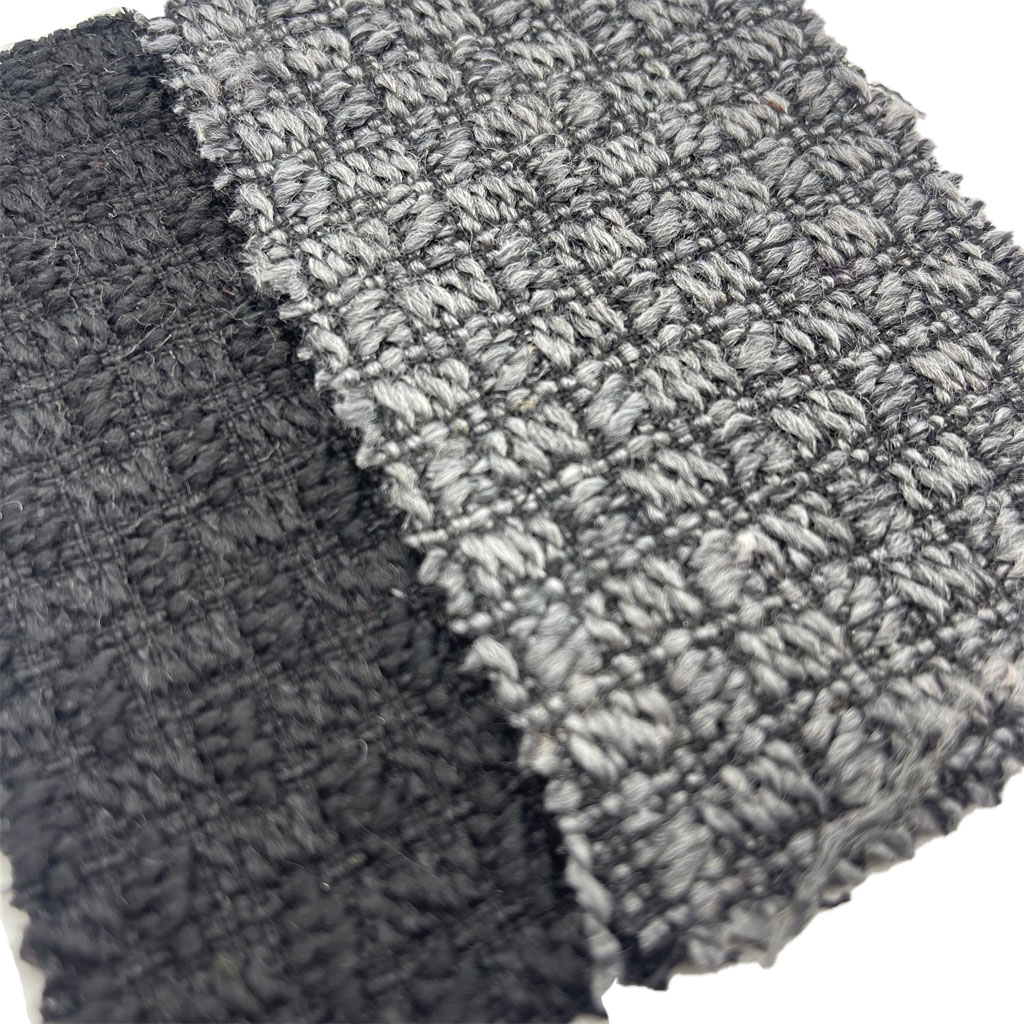 Wholesale Fabric Supplier Embossed Black Grey Jacquard Tweed Wool/Polyester Fancy Fabrics for Clothing 2893