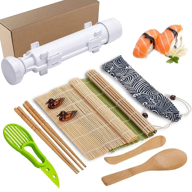 Set Sushi DIY, penggulung bambu, pembuat Sushi, dapat digunakan kembali untuk Penggunaan dapur pemula