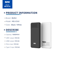 Batterie externe BUKU 2.4A 10000mAh avec double port USB, entrée Micro USB, entrée Type C, affichage LED, 12W