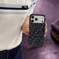 Étui de téléphone en denim avec strass antichoc pour iPhone