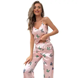 2023 Pyjama Tweedelige Set Voor Vrouwen Jarretelbroek 2 Stuks Pak Zijde Satijnen Dames Huiskleding