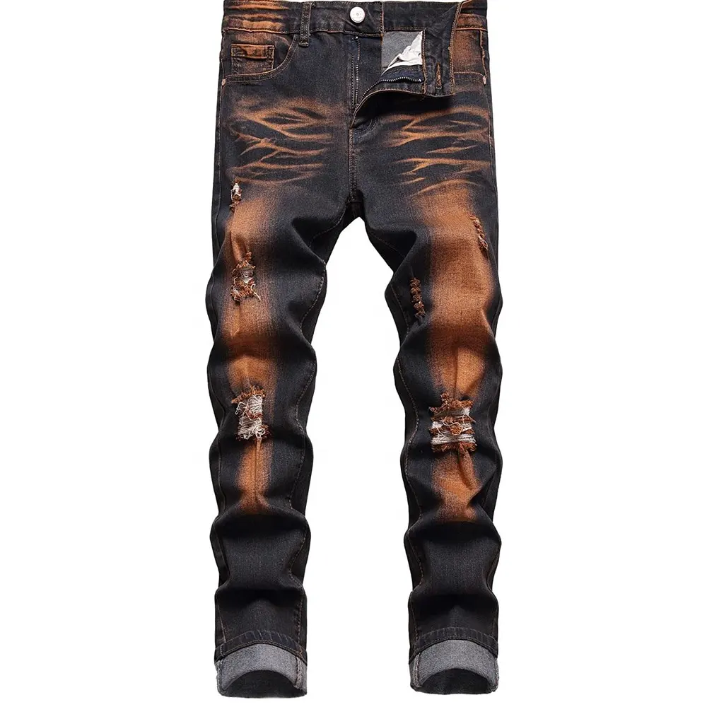 Ultimo nuovo modello di marca strass design hip hop colore sfumato moda uomo jeans skinny