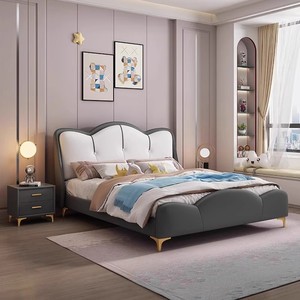 Cama de princesa de dibujos animados de lujo ligera <span class=keywords><strong>para</strong></span> niños, dormitorio moderno de 1,5 m/1,8 m <span class=keywords><strong>para</strong></span> <span class=keywords><strong>adolescentes</strong></span>, niños y <span class=keywords><strong>niñas</strong></span>, marco de madera, cuero cómodo - Product Image 2