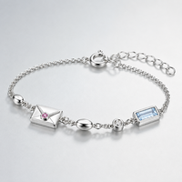Bracelet à breloques en argent sterling 925 pour femme, pierres de zircon, forme cœur, rose, bleu clair, baguette, accessoire de mode, vente en gros, cadeau