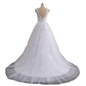 Robe de mariée de luxe personnalisée, coupe trapèze, sans manches, col en V, dos nu, style princesse pour <span class=keywords><strong>femme</strong></span> - Product Image 5