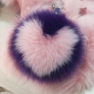 Fur Pom Poms Genuine Fox Fur Pom Poms Newest Design Bag Charm Heart Pattern Fox Fur Pompoms Keychain
