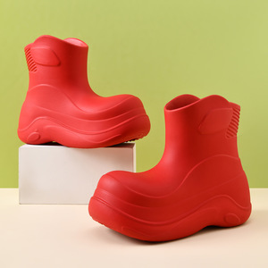 Women's Waterproof Non Slip Rain Boots Thick Soled Low Cut EVA Mid <b>Heel</b> Solid Color All Season Water Shoes - Product Image 1