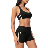 Set Yoga 2 Potong Wanita untuk Musim Panas, Celana Pendek Ketat Pengangkat Bokong, Cepat Kering, Tahan Angin, Tahan Air, 100% Nilon, Pakaian Olahraga Aktif