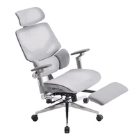 Chaise de bureau exécutive moderne en maille, design ergonomique, base en aluminium, repose-pieds, hauteur réglable, accoudoirs réglables, pivotante