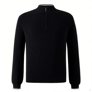 Pull en maille pour homme, design classique, col zippé, logo personnalisé, GOTS, manches longues, en coton pur - Product Image 6