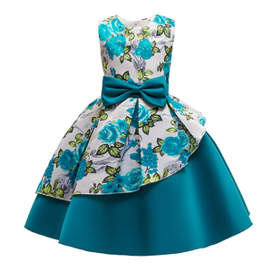 Robe de soirée formelle pour filles en satin sans manches à imprimé floral avec nœud, style pastoral, pour anniversaire ou fête - Product Image 1