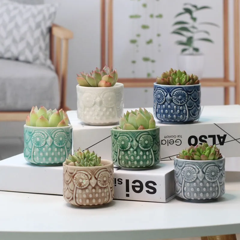 Custom cheap nordic owl Home decoration pieces small ceramic succulent flower pots & planters