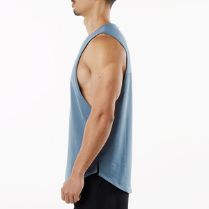 T-shirt da uomo per il Fitness gilet sportivo girocollo curvo con orlo senza maniche canottiera elastica tinta unita da ginnastica da uomo - Product Image 4
