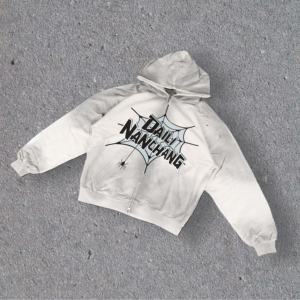 Sudadera con Capucha Extra Grande de Algodón 100% con Estampado de Serigrafía, Lavado Ácido de Doble Capa, Desgastada por el Sol, con Cierre de Cremallera, Estilo Vintage para Otoño - Product Image 3