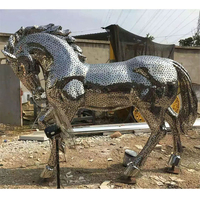 Sculpture de cheval en acier inoxydable miroir Offre Spéciale poli taille réelle en acier inoxydable 304 sculptures de statue de cheval de saut