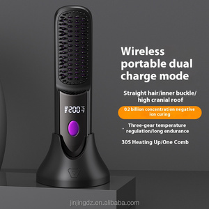 2025 Điện Không Dây Lược Tóc Phong Cách Bàn Chải <span class=keywords><strong>LCD</strong></span> Xách Tay Có Thể Sạc Lại Mini Tóc Ép Tóc Bàn Chải Với 3 Nhiệt độ Cài Đặt - Product Image 3