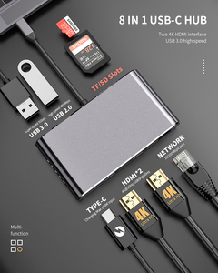 8 in 1 USB3.1 Gen1 Type-C ถึง 4K HDTV คู่, การ์ดอีเธอร์เน็ต LAN 100Mbps, ท่าเรือ PD 100W สําหรับ Windows <span class=keywords><strong>Mac</strong></span> <span class=keywords><strong>OS</strong></span> - Product Image 2