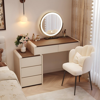 Nouvelle coiffeuse en bois massif pour petits appartements, style crème moderne, miroir éclairé pour chambre à coucher, hôtel, application maquillage