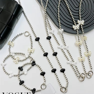 Luxe Résine Perle Perles Coeur Téléphone Cas Chaîne Bandoulière Épaule Cou Cellulaire Mobile Téléphone Charme Longe Poignet Sangles avec Patch - Product Image 1