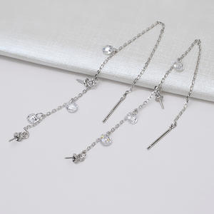 Cadena de Plata S925 con Cruz de Flores, 11 cm de Largo, Línea para Oreja, 5-8 Perlas Dobles, Bandeja Vacía para DIY, Accesorios de Joyería 930 - Product Image 4