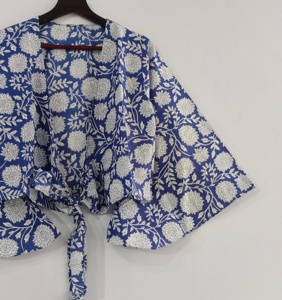 Top corto de algodón hecho a mano para mujer, estilo bohemio, fácil de ajustar, manga larga, estampado Floral, tendencia, prendas de vestir exteriores, Primavera Verano - Product Image 2