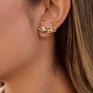 Boucles <span class=keywords><strong>d</strong></span>'oreilles J & <span class=keywords><strong>D</strong></span> Retro Animal Boucles <span class=keywords><strong>d</strong></span>'oreilles en acier inoxydable plaqué <span class=keywords><strong>or</strong></span> 18 carats avec strass blanc huilé Animal léopard <span class=keywords><strong>noir</strong></span> - Product Image 2