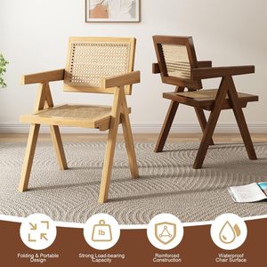 High-end rattan <b>armchair</b>, simple and casual <b>dining</b> chair for home use, guesthouse, genuine rattan backrest chair, solid wood - Product Image 4