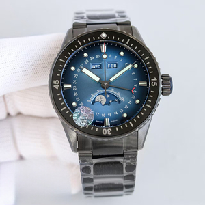Breathtaking Custom <b>Silver</b> Case Blue Dial Skeletonized Moonphase Complete Calendar Automatic Mechanical Professional Men Watch - Product Image 2