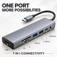 Hub USB-C 7-en-1 avec lecteur de cartes SD/TF, USB 2.0, USB 3.0, et adaptateur audio 3,5 mm multiport pour ordinateur portable (stock OEM)