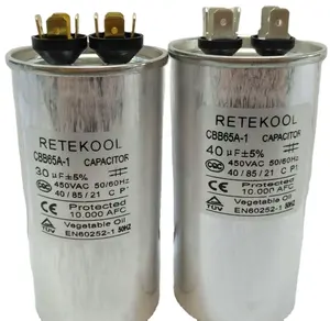 Condensador de funcionamiento de motor de CA eléctrico RETEKOOL Cbb65 para aire acondicionado con voltaje de 370/450V
