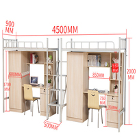 Lit mezzanine personnalisable en acier et bois avec bureau modulaire, armoire et composants d'escalier