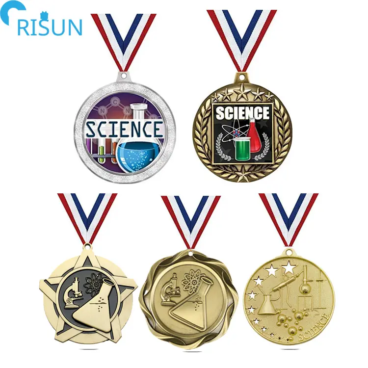Toptan ucuz bilim süper yıldız madalya özel LOGO 3D Glitter bilim fuarı akademik madalya bilim çocuk eğitimi ödülleri