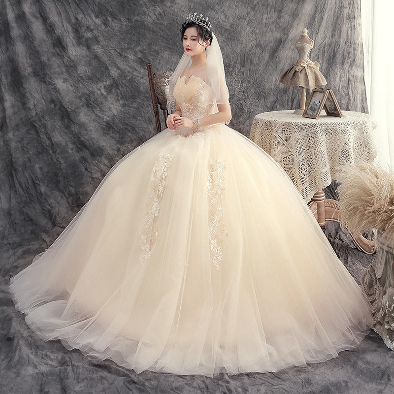 Champagne Color Wedding Dresses Elegant Modest Gowns