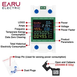 Monitor de CA de riel Din 110V220V Voltaje Factor de potencia de corriente Activo kWh Reinicio Cero Medidor de frecuencia de energía eléctrica Voltímetro DDS669 - Product Image 4